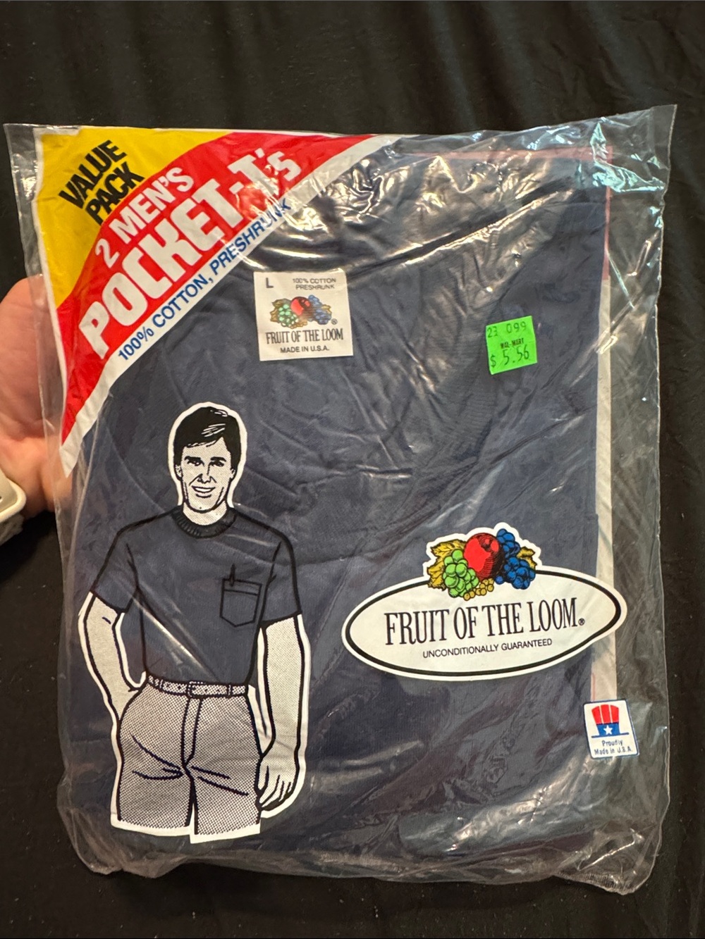 Vintage 1988 Fruit of the Loom 2 Men’s Navy Pocket large T-Shirt Value Pack